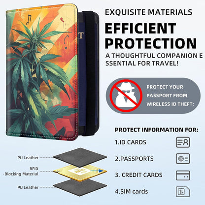 RFID Security Premium Passport and Travel Document Holder Combo, Slim PU Leather Folio Wallet with 3 Card Slots & Boarding Pass Pocket, Secure Elastic Closure Organizer, Black Crow Full Moon