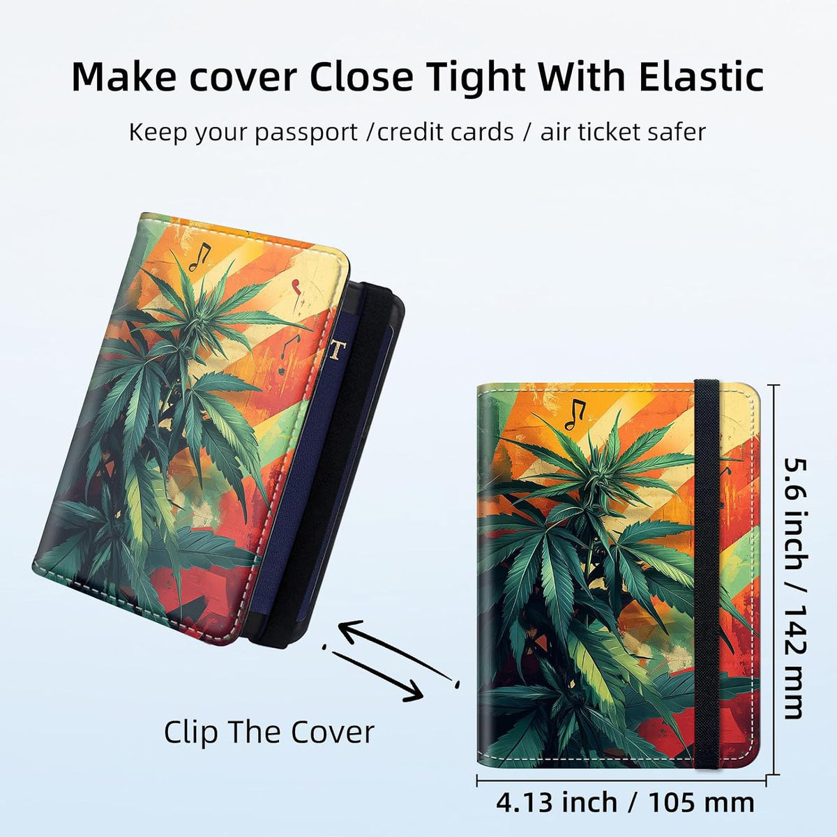 RFID Security Premium Passport and Travel Document Holder Combo, Slim PU Leather Folio Wallet with 3 Card Slots & Boarding Pass Pocket, Secure Elastic Closure Organizer, Black Crow Full Moon