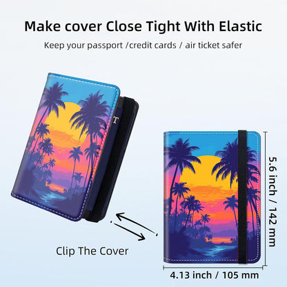 RFID Security Premium Passport and Travel Document Holder Combo, Slim PU Leather Folio Wallet with 3 Card Slots & Boarding Pass Pocket, Secure Elastic Closure Organizer, Black Crow Full Moon