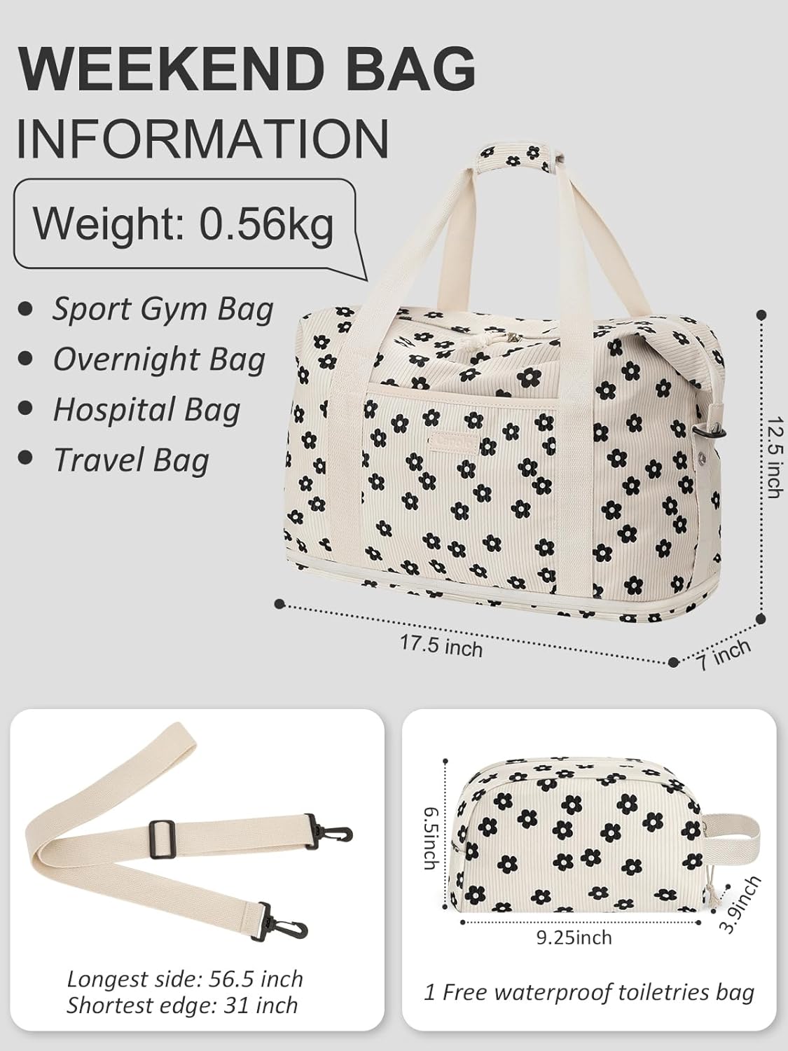 Expandable Travel Duffle Bags Weekender Overnight Bags for Women Men Hospital Bag for Women Labor Delivery with Toiletry Bag Waterproof
