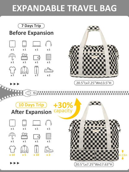 Expandable Travel Duffle Bags Weekender Overnight Bags for Women Men Hospital Bag for Women Labor Delivery with Toiletry Bag Waterproof