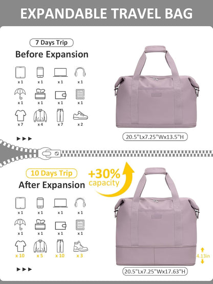 Expandable Travel Duffle Bags Weekender Overnight Bags for Women Men Hospital Bag for Women Labor Delivery with Toiletry Bag Waterproof