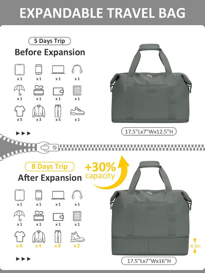Expandable Travel Duffle Bags Weekender Overnight Bags for Women Men Hospital Bag for Women Labor Delivery with Toiletry Bag Waterproof