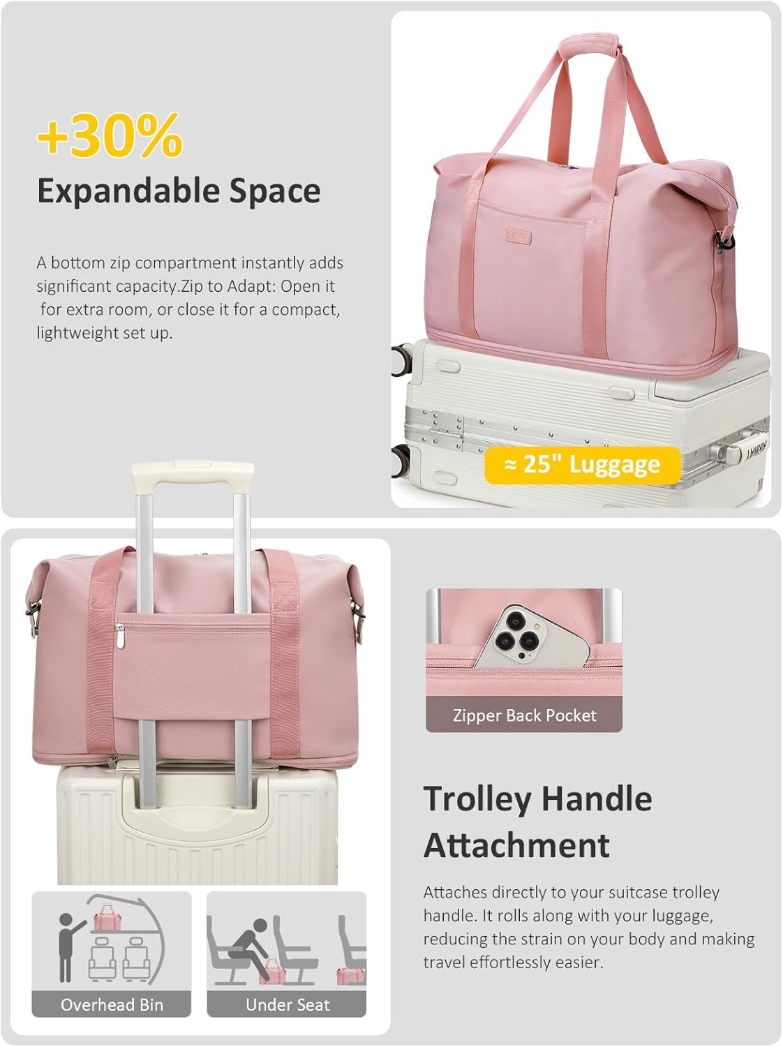 Expandable Travel Duffle Bags Weekender Overnight Bags for Women Men Hospital Bag for Women Labor Delivery with Toiletry Bag Waterproof