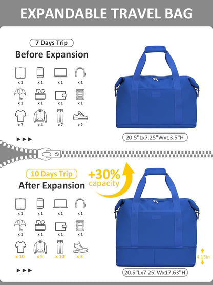 Expandable Travel Duffle Bags Weekender Overnight Bags for Women Men Hospital Bag for Women Labor Delivery with Toiletry Bag Waterproof