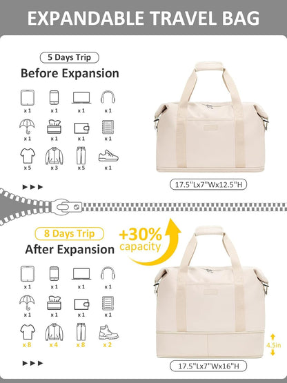 Expandable Travel Duffle Bags Weekender Overnight Bags for Women Men Hospital Bag for Women Labor Delivery with Toiletry Bag Waterproof