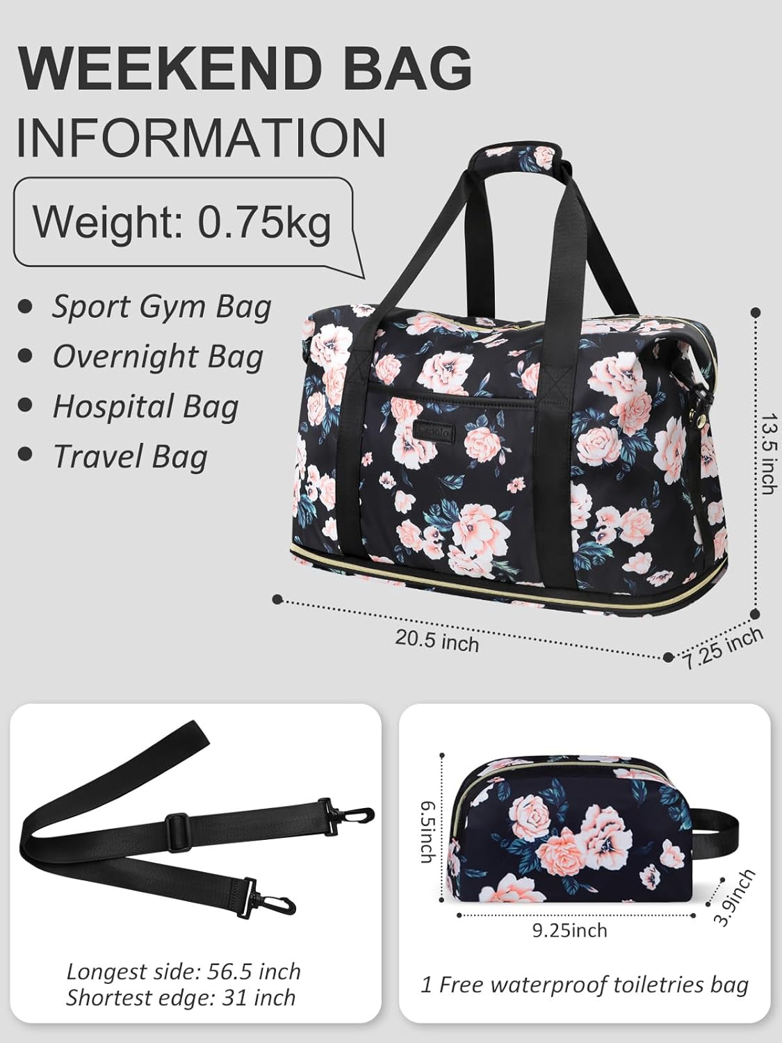 Expandable Travel Duffle Bags Weekender Overnight Bags for Women Men Hospital Bag for Women Labor Delivery with Toiletry Bag Waterproof