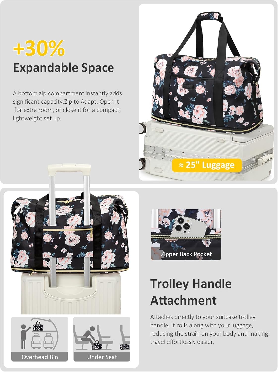 Expandable Travel Duffle Bags Weekender Overnight Bags for Women Men Hospital Bag for Women Labor Delivery with Toiletry Bag Waterproof
