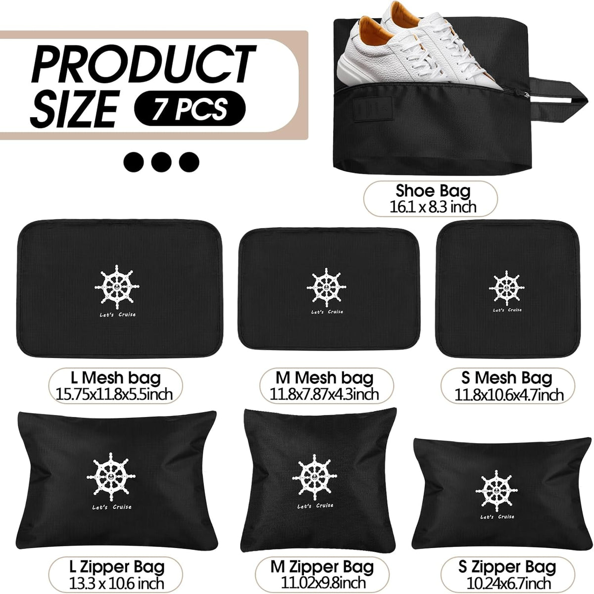 7 Pack Carnival Cruise Essentials 2026 Packing Cubes for Cruise Travel Accessories, Light Waterproof Luggage Organizer Bag Set for Suitcases Space-saving Packing Organizers, Black