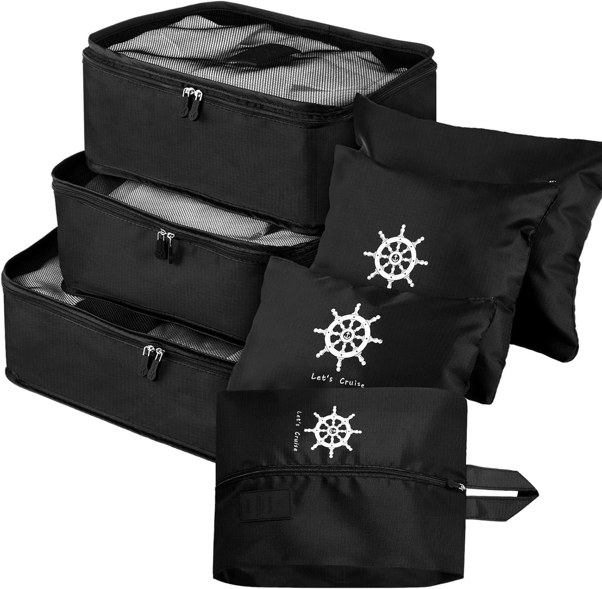 7 Pack Carnival Cruise Essentials 2026 Packing Cubes for Cruise Travel Accessories, Light Waterproof Luggage Organizer Bag Set for Suitcases Space-saving Packing Organizers, Black