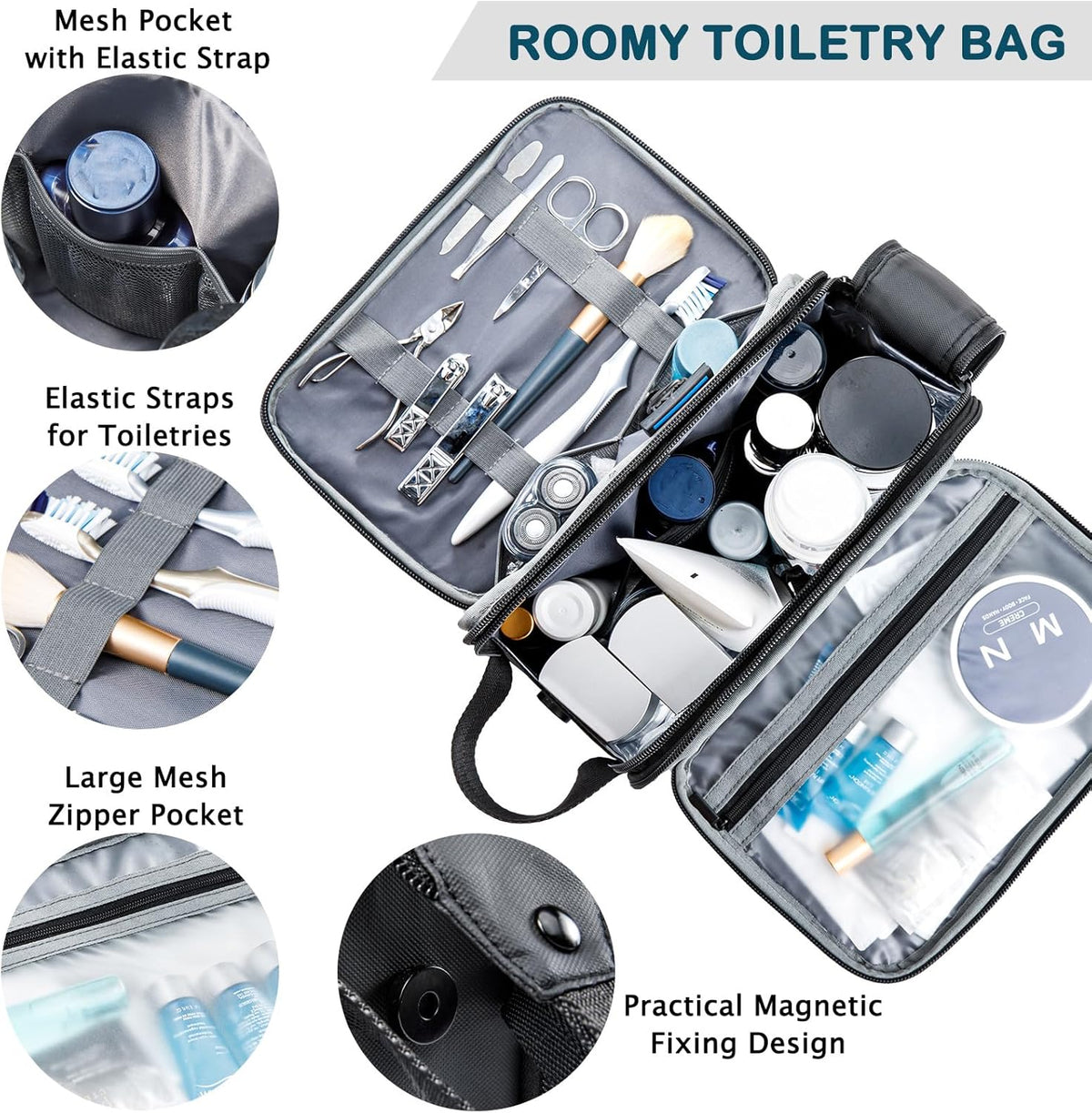 Large Toiletry Bag for Men, Women Travel Bag with Hanging Hook, Water-resistant Makeup Cosmetic Bag Shaving Kit Organizer, Bathroom Bag for Traveling