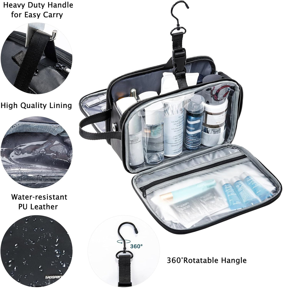 Large Toiletry Bag for Men, Women Travel Bag with Hanging Hook, Water-resistant Makeup Cosmetic Bag Shaving Kit Organizer, Bathroom Bag for Traveling