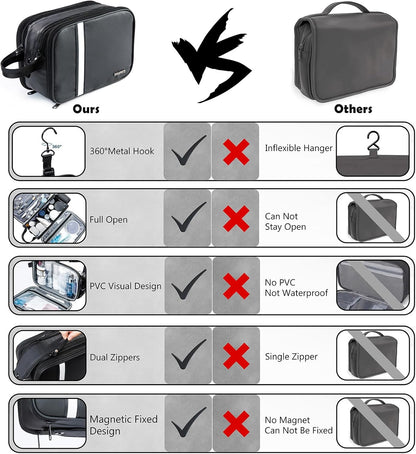 Large Toiletry Bag for Men, Women Travel Bag with Hanging Hook, Water-resistant Makeup Cosmetic Bag Shaving Kit Organizer, Bathroom Bag for Traveling