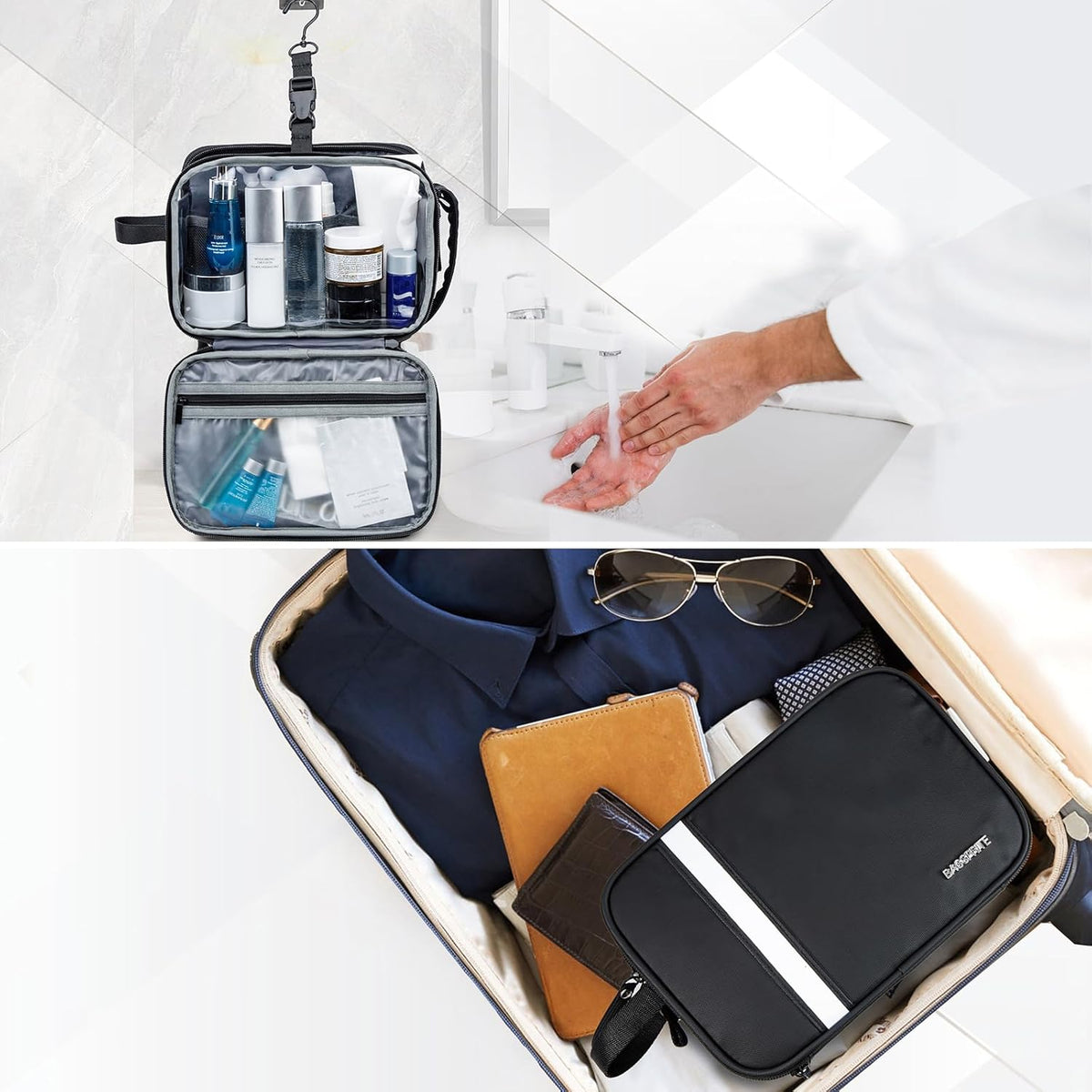 Large Toiletry Bag for Men, Women Travel Bag with Hanging Hook, Water-resistant Makeup Cosmetic Bag Shaving Kit Organizer, Bathroom Bag for Traveling