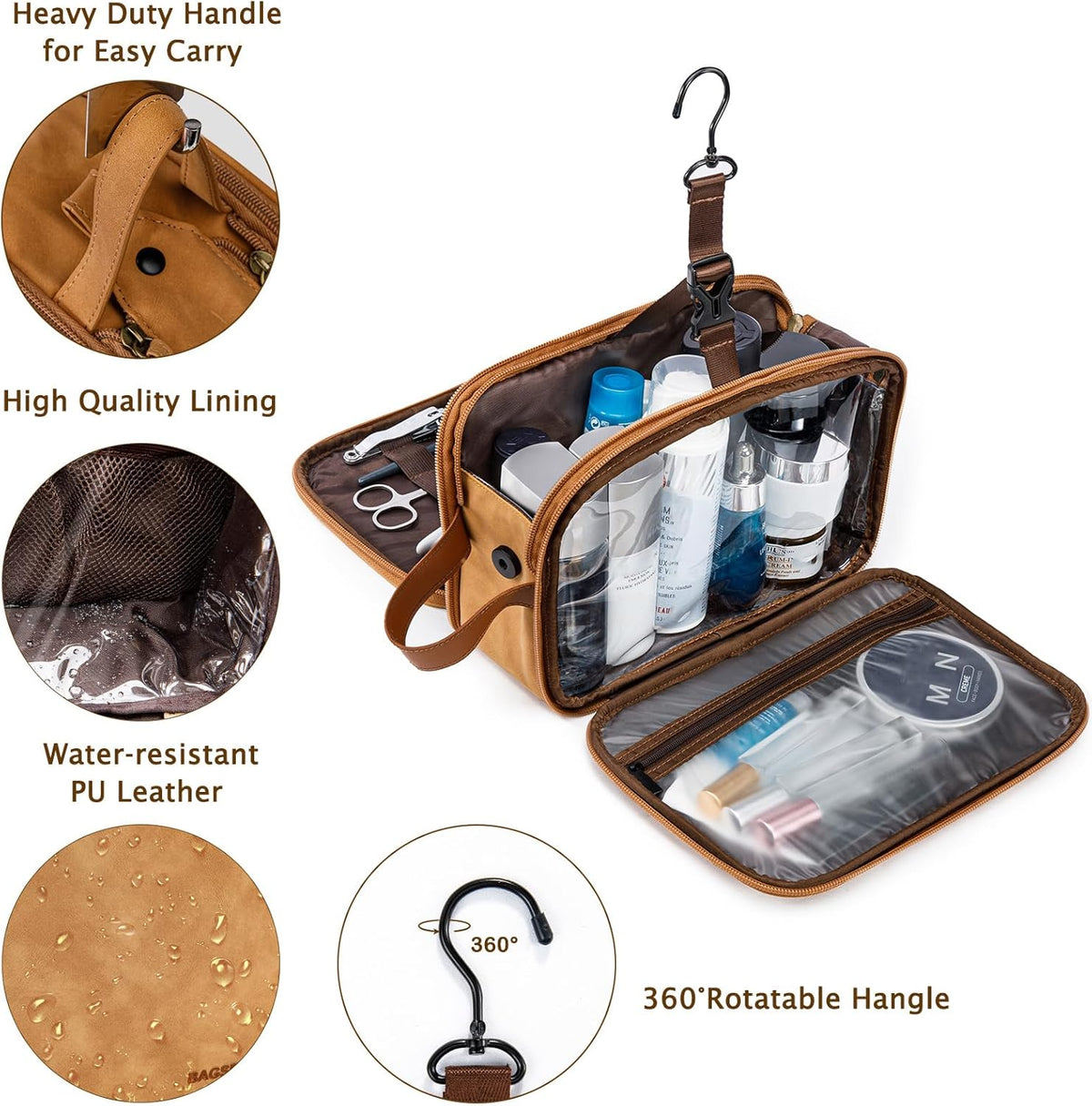 Large Toiletry Bag for Men, Women Travel Bag with Hanging Hook, Water-resistant Makeup Cosmetic Bag Shaving Kit Organizer, Bathroom Bag for Traveling