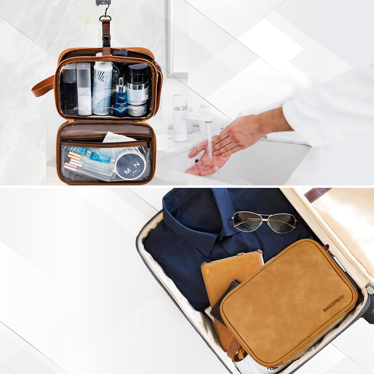 Large Toiletry Bag for Men, Women Travel Bag with Hanging Hook, Water-resistant Makeup Cosmetic Bag Shaving Kit Organizer, Bathroom Bag for Traveling