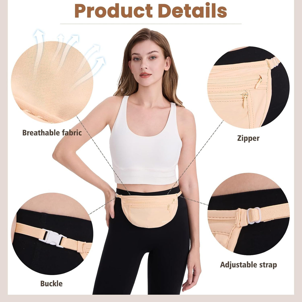 Anti-Theft Money Belt Waist Fanny Pack Hidden Passport Wallet
