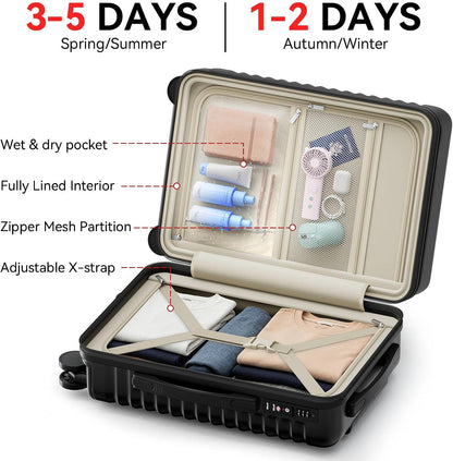 Carry On Luggage, Expandable PC HardShell Suitcase, Black, 20 in | Airline Approved, Wet and Dry Separation Pocket, TSA Lock, 360°Spinner Wheels, Charging Port, Cup and Phone Holder, 22x14x9