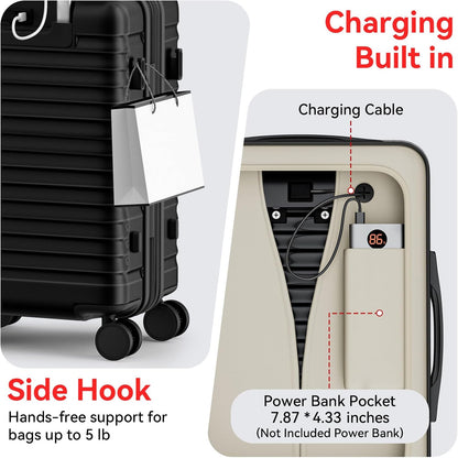 Carry On Luggage, Expandable PC HardShell Suitcase, Black, 20 in | Airline Approved, Wet and Dry Separation Pocket, TSA Lock, 360°Spinner Wheels, Charging Port, Cup and Phone Holder, 22x14x9