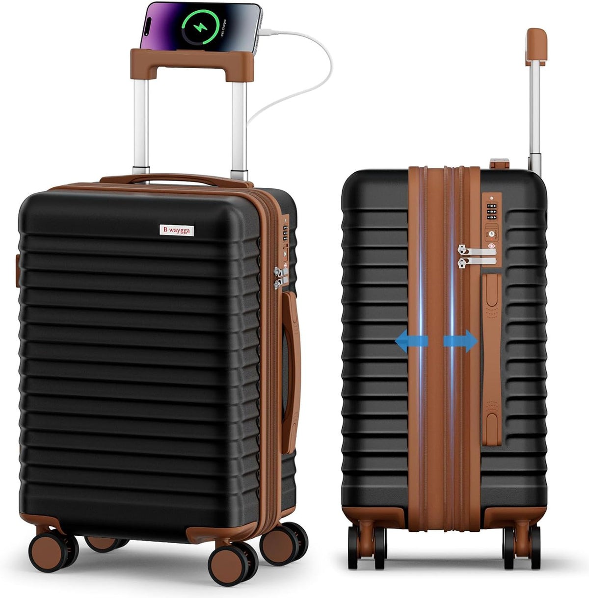 Carry On Luggage, Expandable PC HardShell Suitcase, Black, 20 in | Airline Approved, Wet and Dry Separation Pocket, TSA Lock, 360°Spinner Wheels, Charging Port, Cup and Phone Holder, 22x14x9