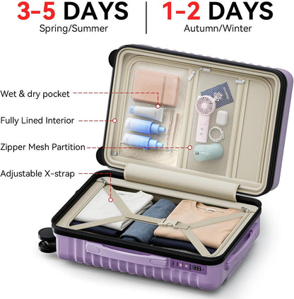 Carry On Luggage, Expandable PC HardShell Suitcase, Black, 20 in | Airline Approved, Wet and Dry Separation Pocket, TSA Lock, 360°Spinner Wheels, Charging Port, Cup and Phone Holder, 22x14x9