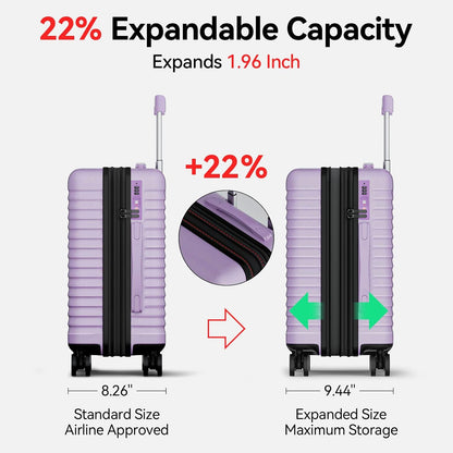 Carry On Luggage, Expandable PC HardShell Suitcase, Black, 20 in | Airline Approved, Wet and Dry Separation Pocket, TSA Lock, 360°Spinner Wheels, Charging Port, Cup and Phone Holder, 22x14x9