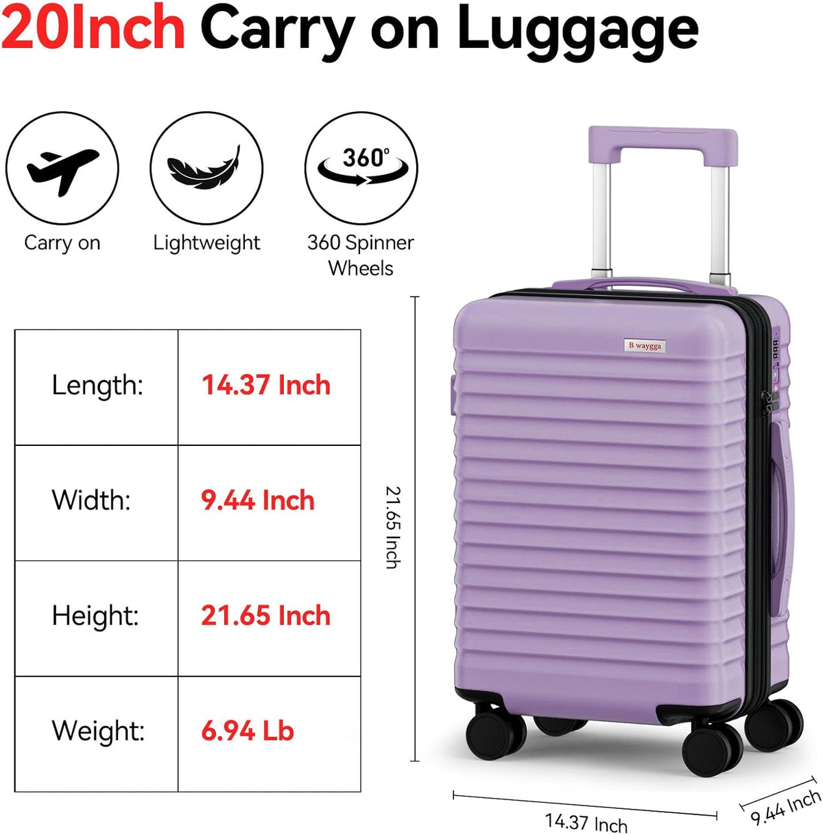 Carry On Luggage, Expandable PC HardShell Suitcase, Black, 20 in | Airline Approved, Wet and Dry Separation Pocket, TSA Lock, 360°Spinner Wheels, Charging Port, Cup and Phone Holder, 22x14x9