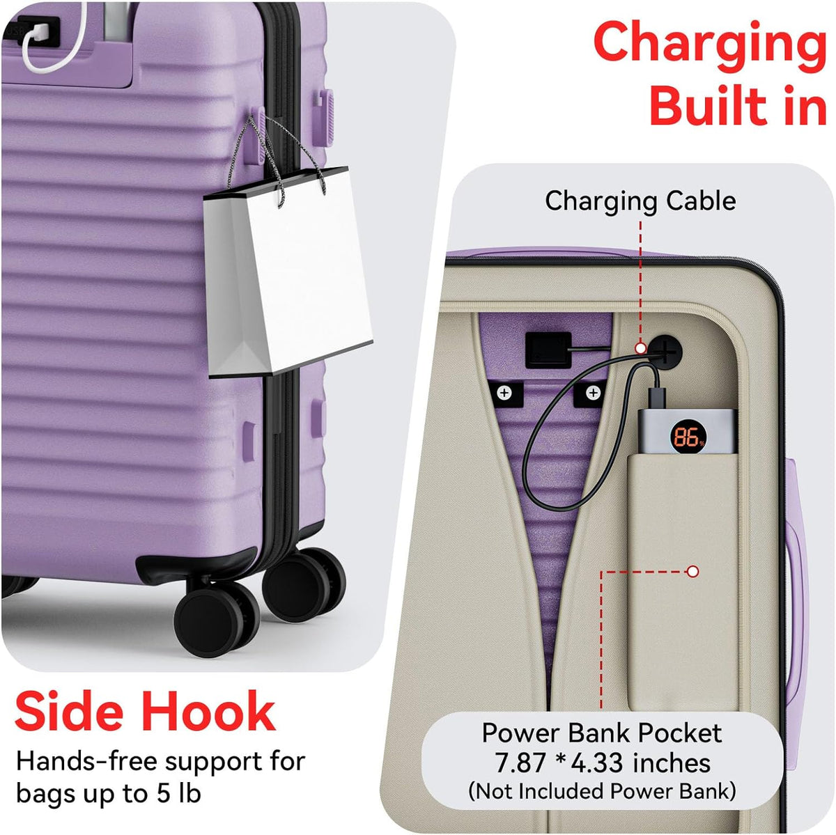Carry On Luggage, Expandable PC HardShell Suitcase, Black, 20 in | Airline Approved, Wet and Dry Separation Pocket, TSA Lock, 360°Spinner Wheels, Charging Port, Cup and Phone Holder, 22x14x9