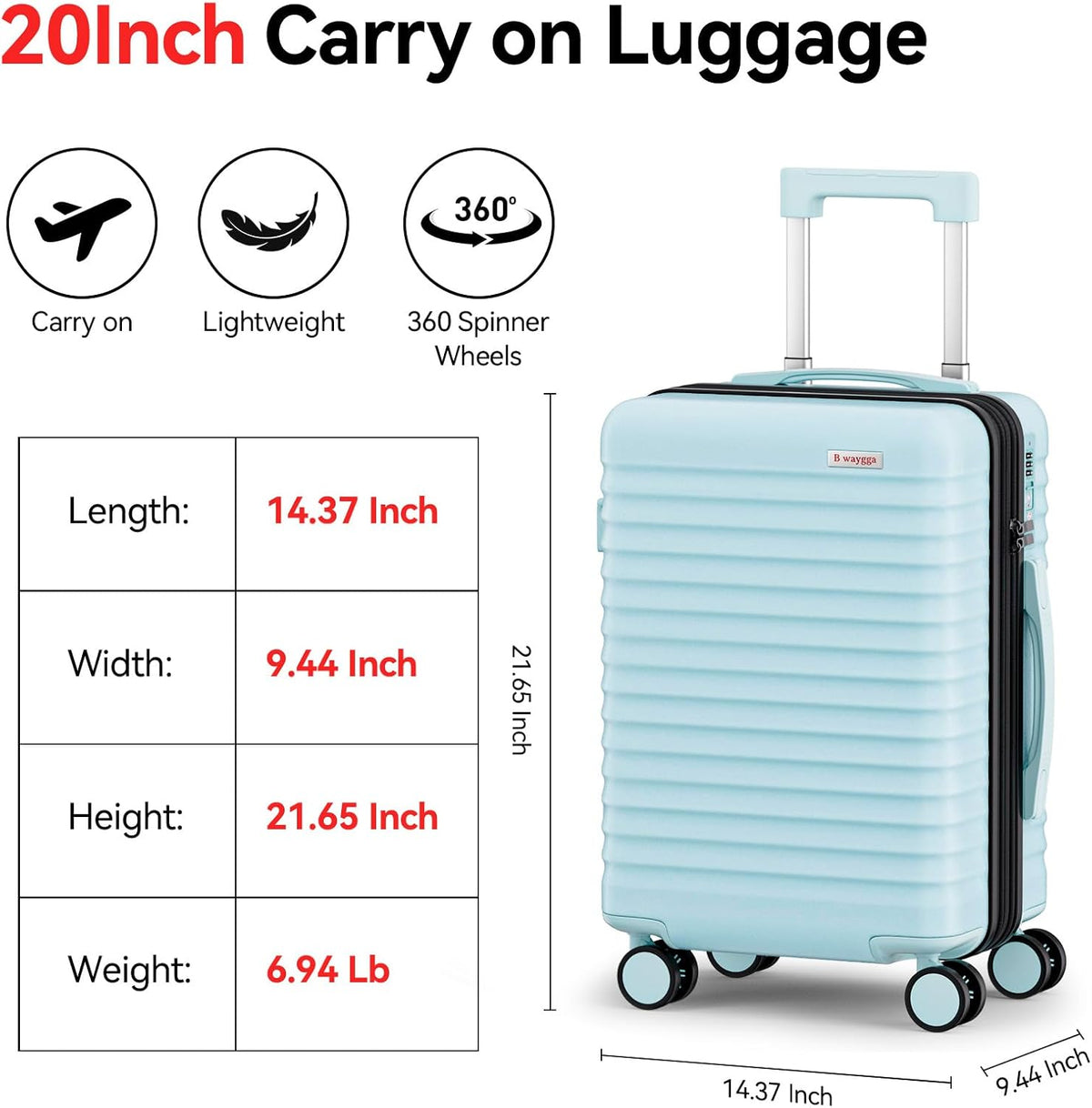 Carry On Luggage, Expandable PC HardShell Suitcase, Black, 20 in | Airline Approved, Wet and Dry Separation Pocket, TSA Lock, 360°Spinner Wheels, Charging Port, Cup and Phone Holder, 22x14x9