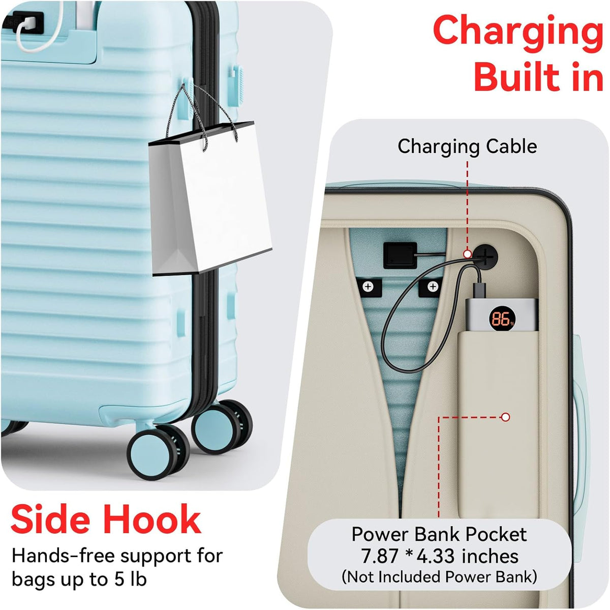 Carry On Luggage, Expandable PC HardShell Suitcase, Black, 20 in | Airline Approved, Wet and Dry Separation Pocket, TSA Lock, 360°Spinner Wheels, Charging Port, Cup and Phone Holder, 22x14x9