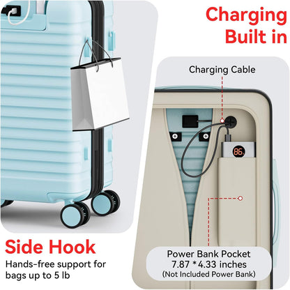 Carry On Luggage, Expandable PC HardShell Suitcase, Black, 20 in | Airline Approved, Wet and Dry Separation Pocket, TSA Lock, 360°Spinner Wheels, Charging Port, Cup and Phone Holder, 22x14x9