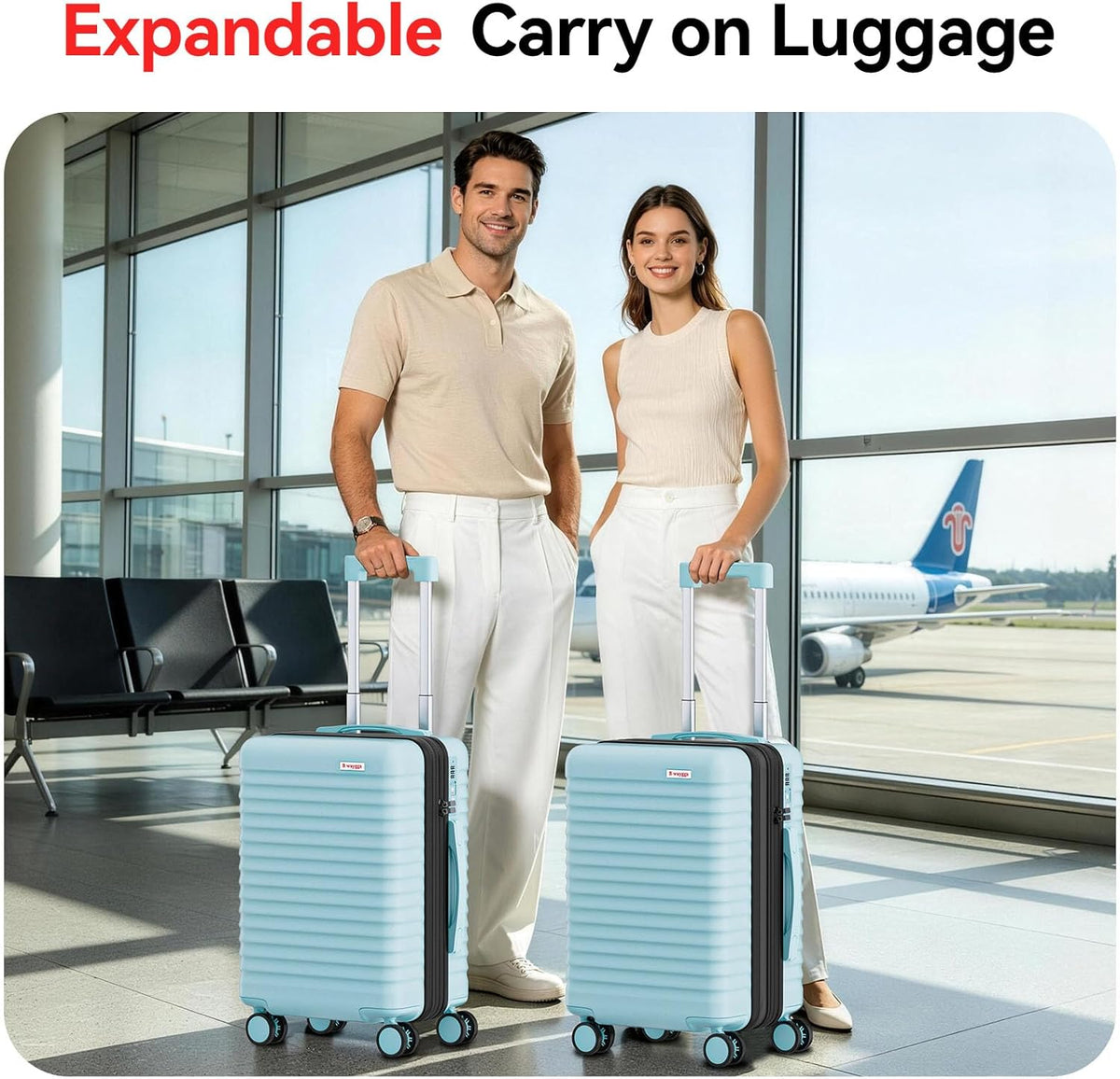 Carry On Luggage, Expandable PC HardShell Suitcase, Black, 20 in | Airline Approved, Wet and Dry Separation Pocket, TSA Lock, 360°Spinner Wheels, Charging Port, Cup and Phone Holder, 22x14x9