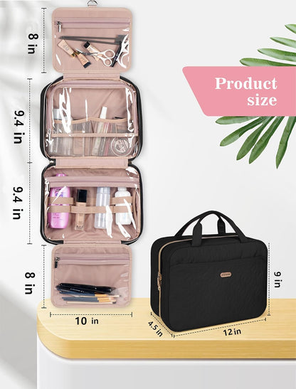 BALHLHG Toiletry Bag for Women with Hanging Hook, Medium Travel Makeup Organzier Bag, Water-resistant Cosmetic Travel Bag Toiletries Bag for Bathroom, Trip,Business, Greyblue