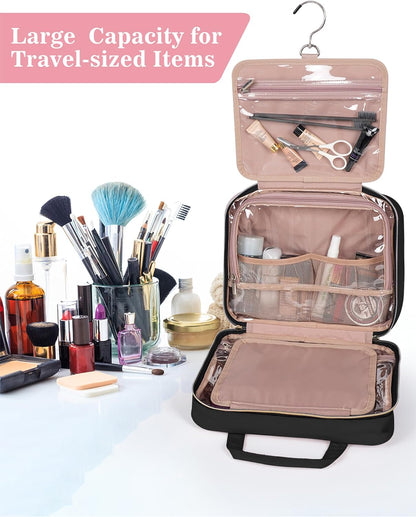 BALHLHG Toiletry Bag for Women with Hanging Hook, Medium Travel Makeup Organzier Bag, Water-resistant Cosmetic Travel Bag Toiletries Bag for Bathroom, Trip,Business, Greyblue