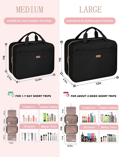 BALHLHG Toiletry Bag for Women with Hanging Hook, Medium Travel Makeup Organzier Bag, Water-resistant Cosmetic Travel Bag Toiletries Bag for Bathroom, Trip,Business, Greyblue