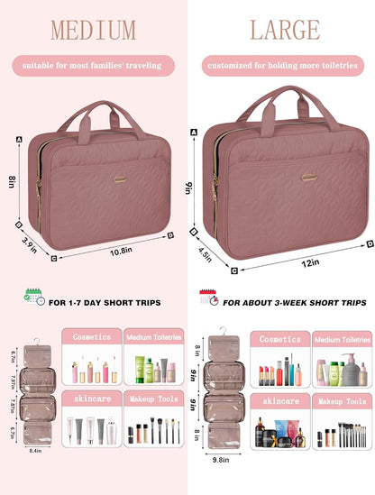 BALHLHG Toiletry Bag for Women with Hanging Hook, Medium Travel Makeup Organzier Bag, Water-resistant Cosmetic Travel Bag Toiletries Bag for Bathroom, Trip,Business, Greyblue