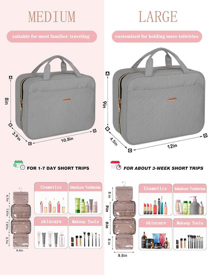 BALHLHG Toiletry Bag for Women with Hanging Hook, Medium Travel Makeup Organzier Bag, Water-resistant Cosmetic Travel Bag Toiletries Bag for Bathroom, Trip,Business, Greyblue