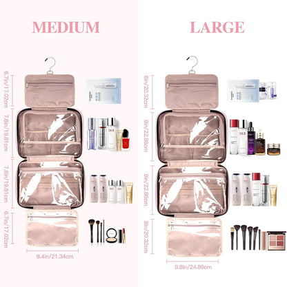 BALHLHG Toiletry Bag for Women with Hanging Hook, Medium Travel Makeup Organzier Bag, Water-resistant Cosmetic Travel Bag Toiletries Bag for Bathroom, Trip,Business, Greyblue