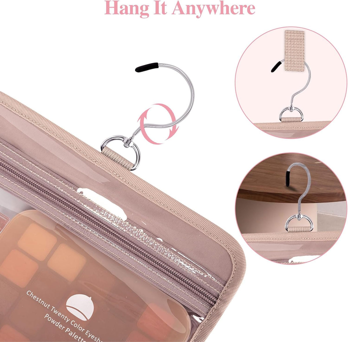 BALHLHG Toiletry Bag for Women with Hanging Hook, Medium Travel Makeup Organzier Bag, Water-resistant Cosmetic Travel Bag Toiletries Bag for Bathroom, Trip,Business, Greyblue