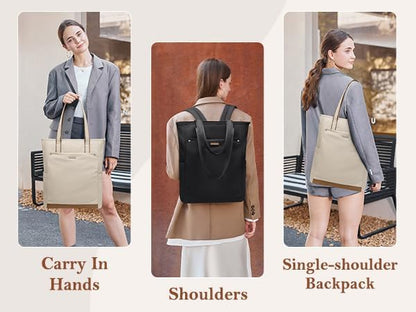 Convertible Laptop Backpack for Women Men Carry on Tote Backpack Teacher Bookbag for College Work Nurse Travel Leisure,16 Inch,Champagne Brown