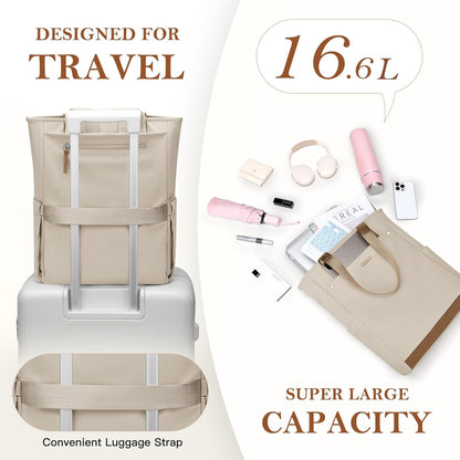 Convertible Laptop Backpack for Women Men Carry on Tote Backpack Teacher Bookbag for College Work Nurse Travel Leisure,16 Inch,Champagne Brown