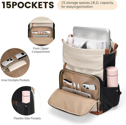 Convertible Laptop Backpack for Women Men Carry on Tote Backpack Teacher Bookbag for College Work Nurse Travel Leisure,16 Inch,Champagne Brown
