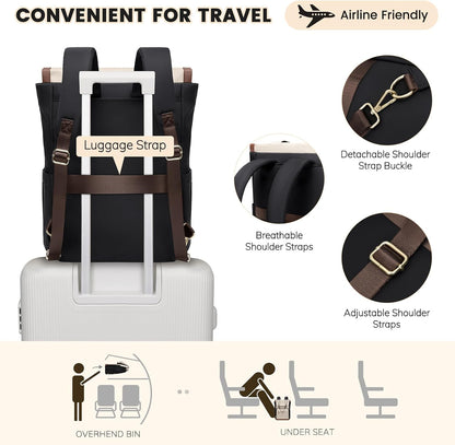 Convertible Laptop Backpack for Women Men Carry on Tote Backpack Teacher Bookbag for College Work Nurse Travel Leisure,16 Inch,Champagne Brown