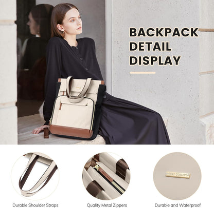 Convertible Laptop Backpack for Women Men Carry on Tote Backpack Teacher Bookbag for College Work Nurse Travel Leisure,16 Inch,Champagne Brown