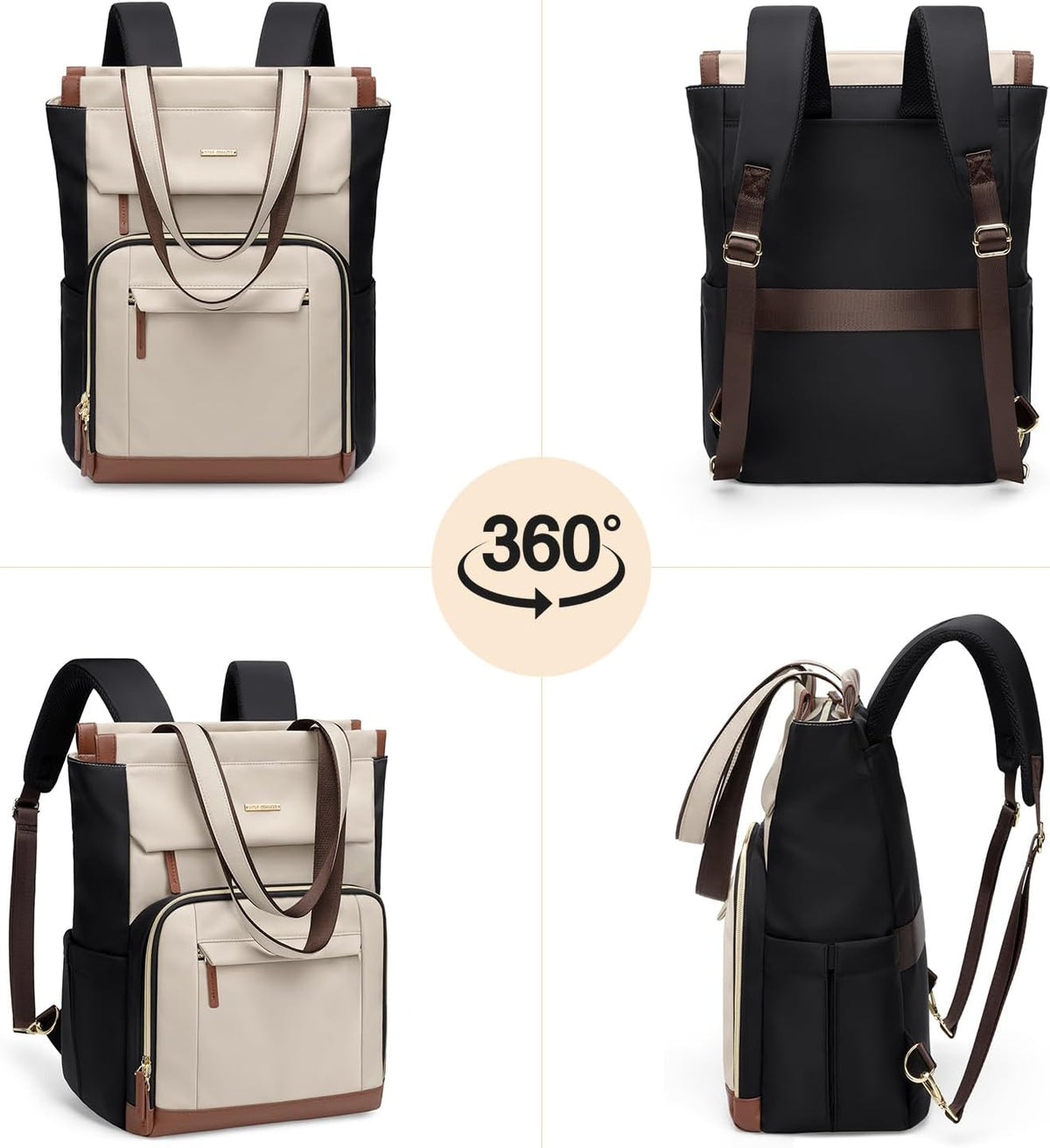 Convertible Laptop Backpack for Women Men Carry on Tote Backpack Teacher Bookbag for College Work Nurse Travel Leisure,16 Inch,Champagne Brown