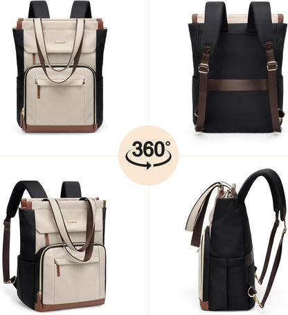 Convertible Laptop Backpack for Women Men Carry on Tote Backpack Teacher Bookbag for College Work Nurse Travel Leisure,16 Inch,Champagne Brown