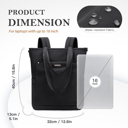Convertible Laptop Backpack for Women Men Carry on Tote Backpack Teacher Bookbag for College Work Nurse Travel Leisure,16 Inch,Champagne Brown
