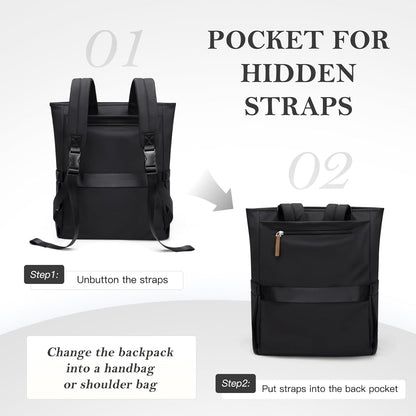Convertible Laptop Backpack for Women Men Carry on Tote Backpack Teacher Bookbag for College Work Nurse Travel Leisure,16 Inch,Champagne Brown