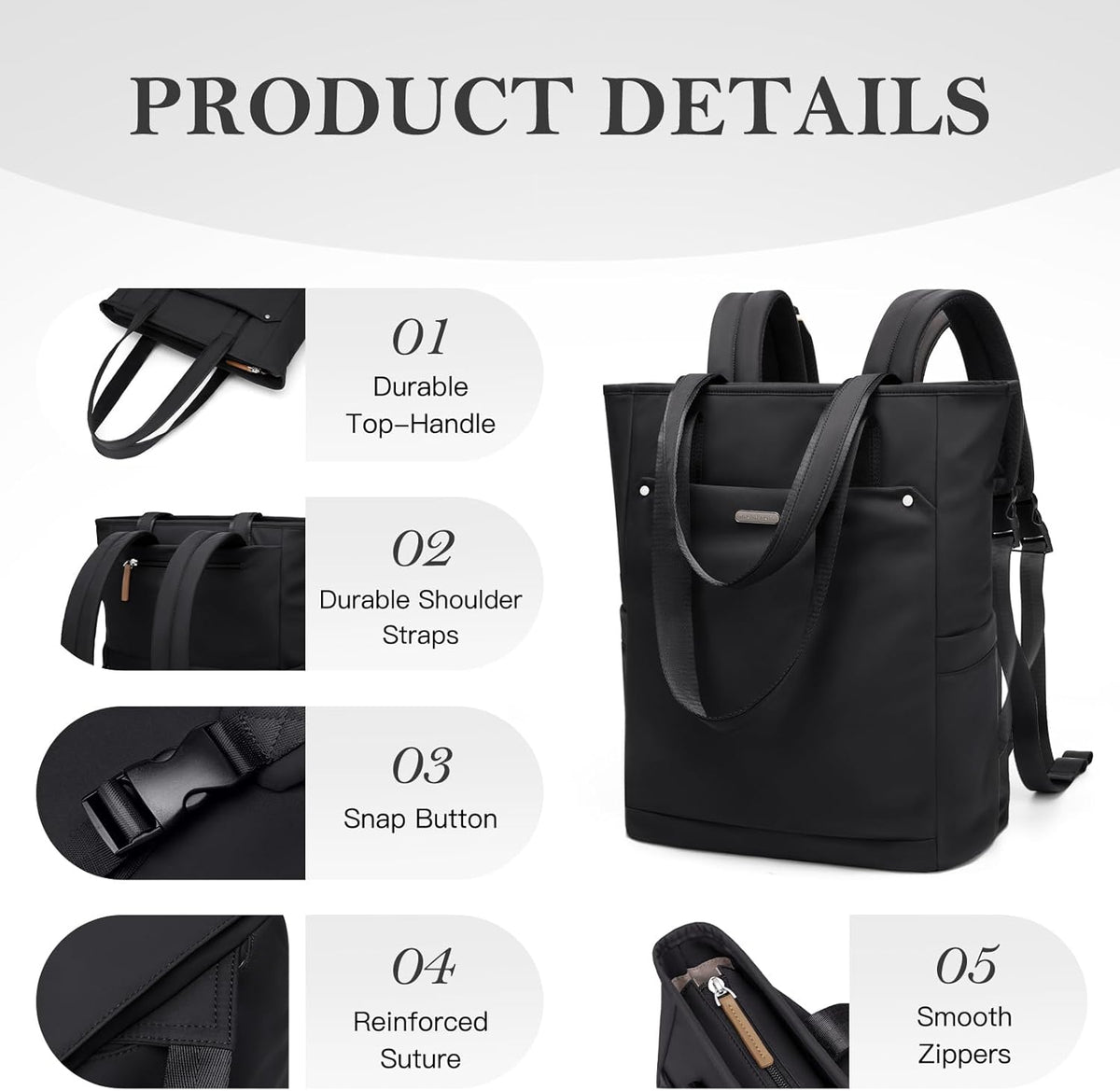 Convertible Laptop Backpack for Women Men Carry on Tote Backpack Teacher Bookbag for College Work Nurse Travel Leisure,16 Inch,Champagne Brown