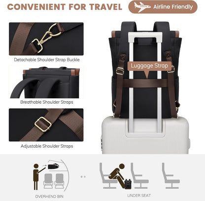 Convertible Laptop Backpack for Women Men Carry on Tote Backpack Teacher Bookbag for College Work Nurse Travel Leisure,16 Inch,Champagne Brown